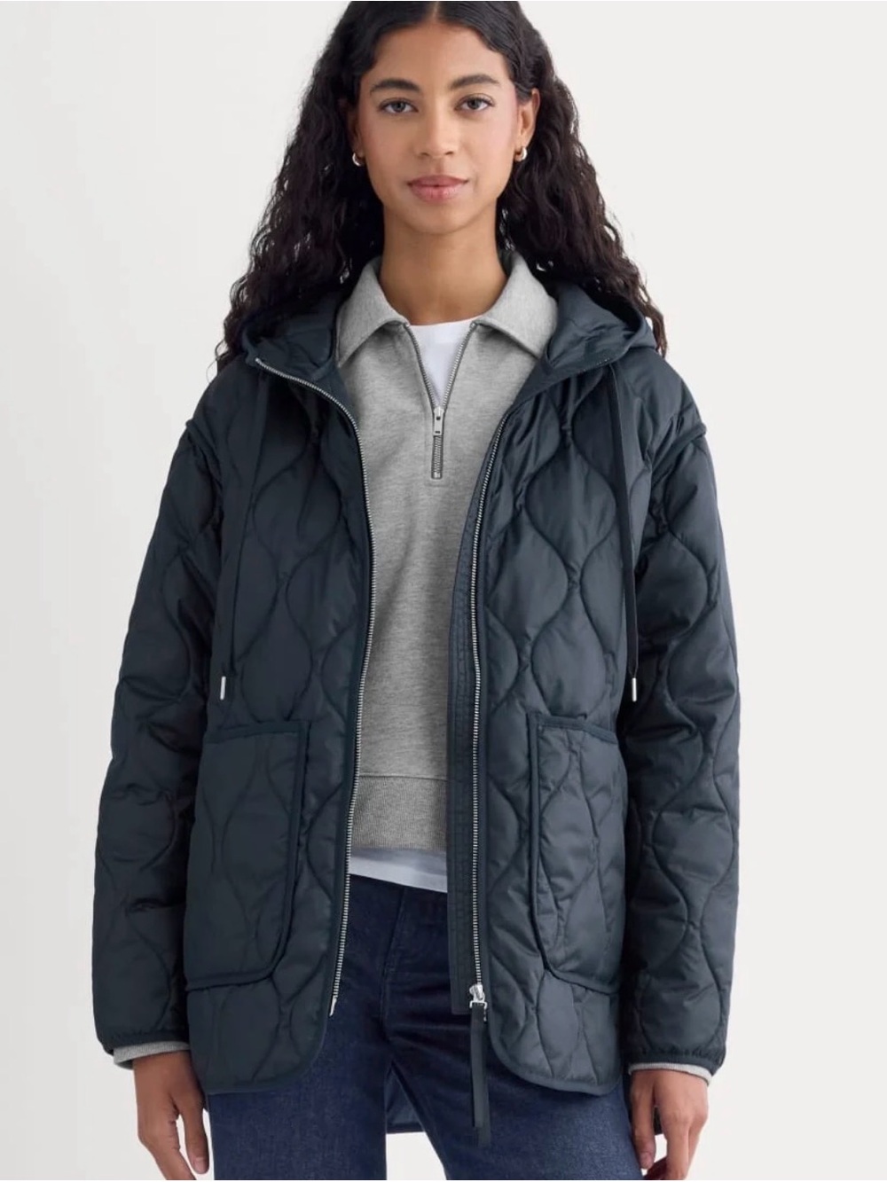 Everlane Renew Quilted Hooded Liner Jacket Navy